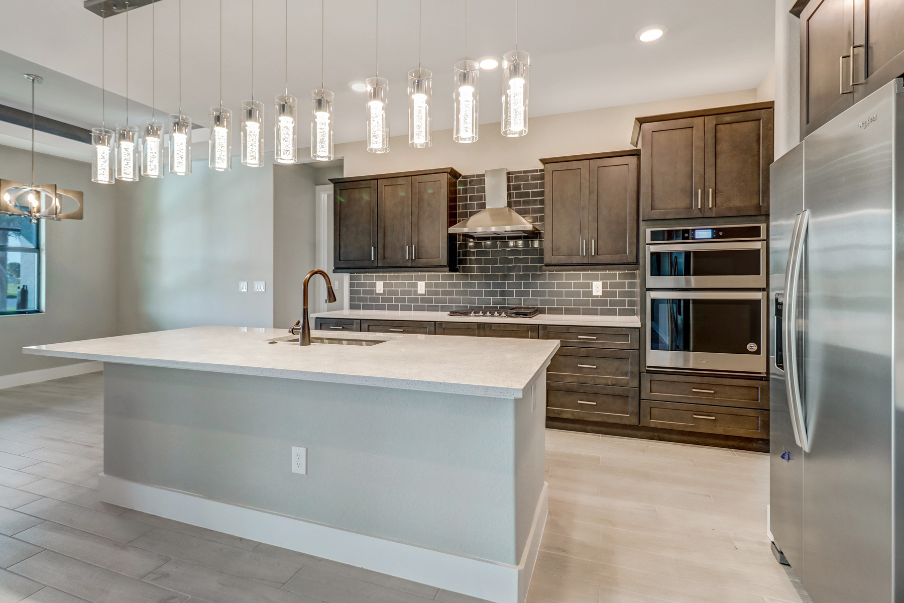 kitchen with modern lighting